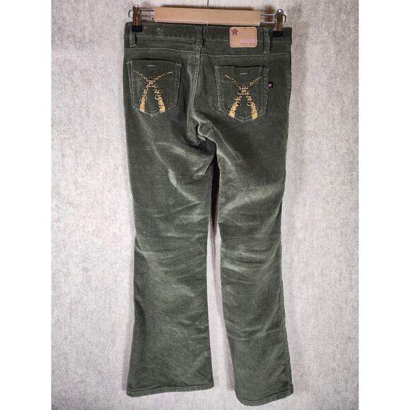 Youth BUBBLEGUM Green Tight Corduroy Flare Cuff 90s Jeans SZ 16 (26" Waist) - Picture 2 of 8